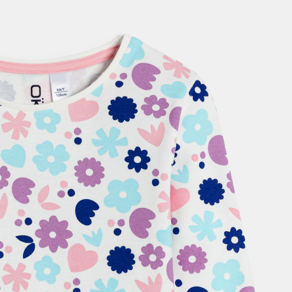 بيجاما للفتيات، من قطعتين، من نسيج الميلتون، باللون الوردي ومزيَّن بالزهور